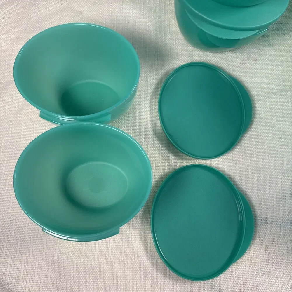 Tupperware Chip 'N Dip Serving Center Bowl Set Green 4 Containers With Lids